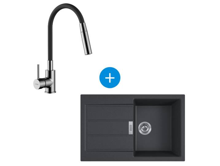 Set Siruis Evier de cuisine, Tectonique 780x500mm + S-line PRO Mitigeur de cuisine à mémoire de forme (S2D611-78C-SLPRO1B)