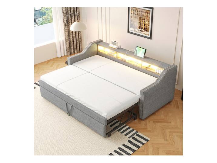 Flieks Daybett, Ausziehbares Polsterbett Schlafsofa 90/180x190cm mit USB-Laden