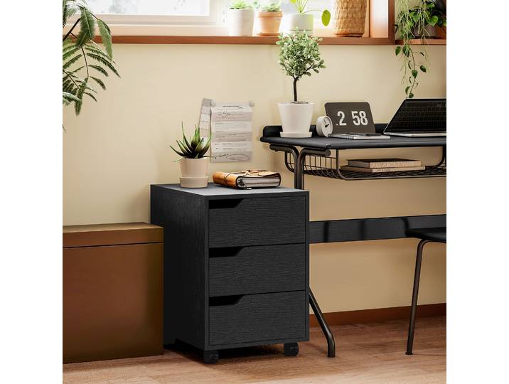 HOMCOM Caisson Bureau Mobile 3 Tiroirs Noir 40x50x57,5cm