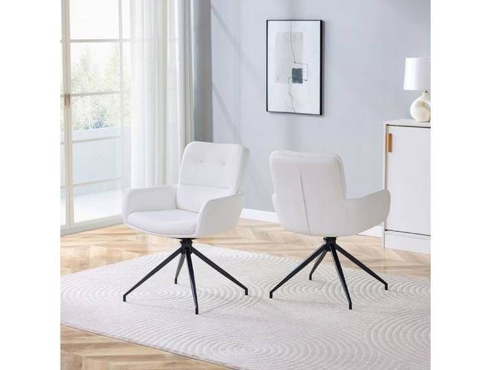 Chaise pivotante - SOGEU - Design luxe - Revêtement PU blanc - Pieds métal noirs - Rotation 360°