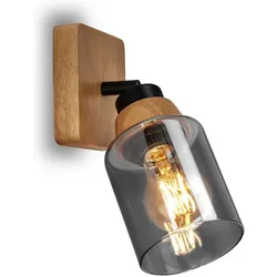 Briloner, Wandleuchte, Spotleuchte, mit Holz, Rauchglas, 1xE27/max.10W