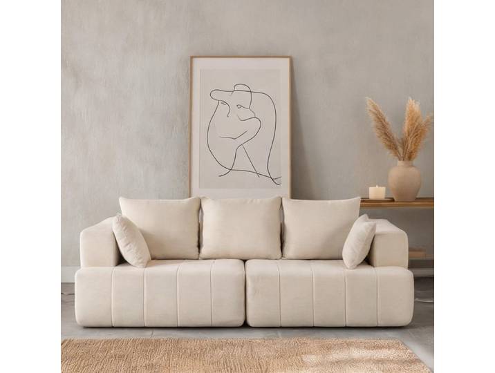 Canape Convertible en Chenille (100 polyester) Beige 248 x 104 x 87 cm - Beige Chenille (100 polyester) 248 x 104 x 87