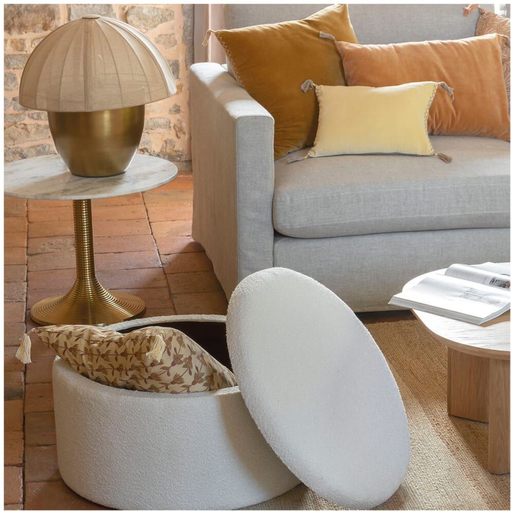 Blanc d Ivoire Set de 2 poufs en bouclette - crème Beige 62x62x37cm