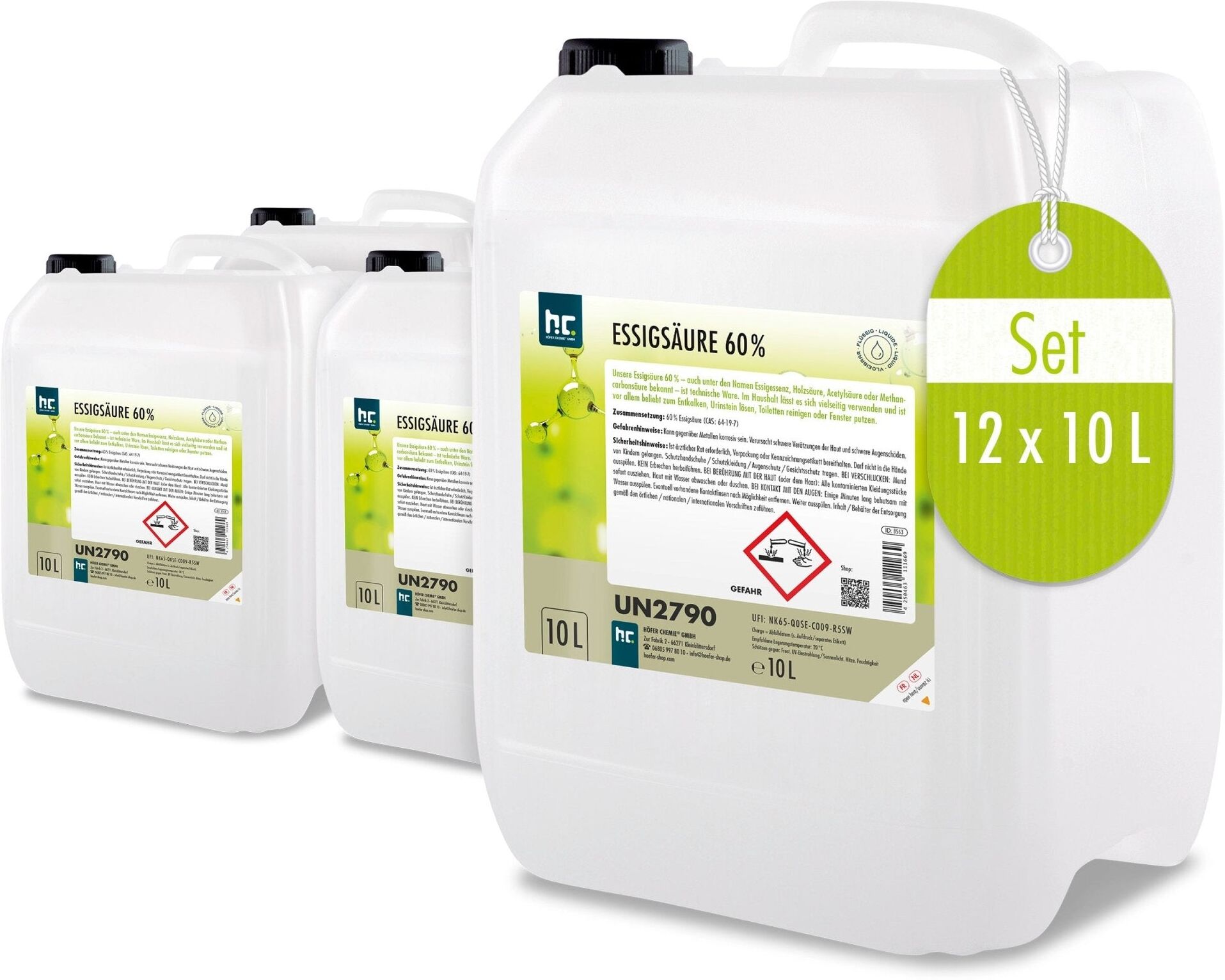 Höfer Chemie GmbH 12x 10 L Acide acétique 60 %