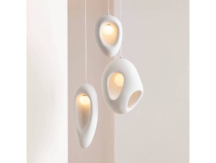KARE Designer Hängeleuchte Soul Dining, dimmbar, weiß / opal, für Wohn- / Esszimmer, Gips / Ton, Design, Hängelampe