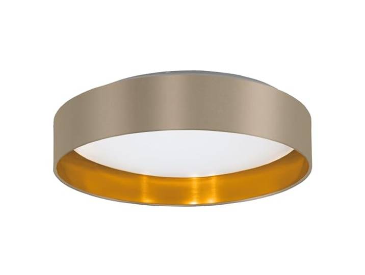 Eglo Plafonnier LED Maserlo 2\, luminaire pour plafond en textile\, lampe de salon avec tissu taupe et doré\, plastique blanc\, blanc chaud\, Ø 38 cm