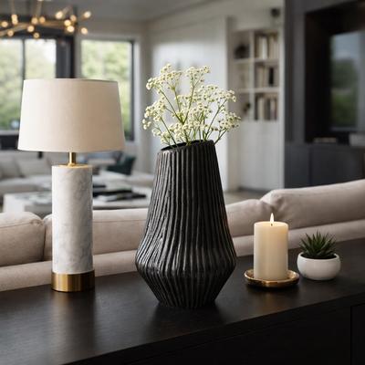 Sagebrook Home Decorative Vase - Black Ceramic Stylish Textured, 14 in.