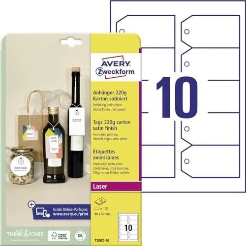 AVERY Zweckform Hängeetiketten weiß 90,0 x 50,0 mm blanko, 100 St. T2002-10