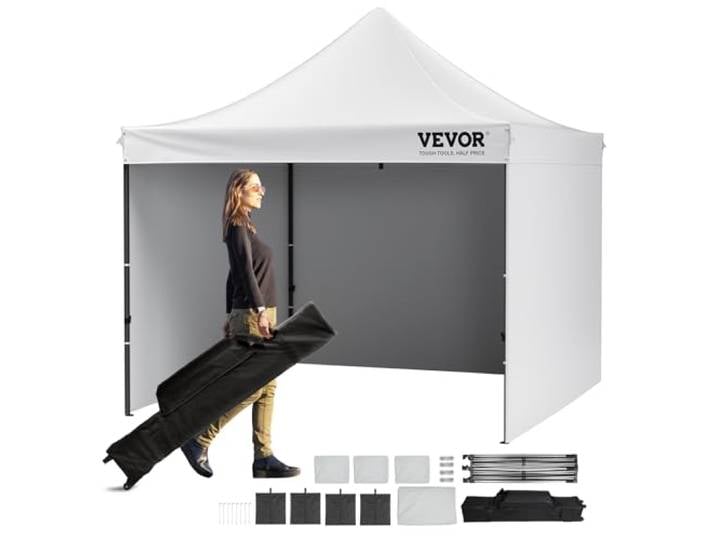 VEVOR Tonnelle Pop-up 304\,8x304\,8 cm Tente Tonnelle Jardin Parois Latérales Amovibles Sac à Roulettes Résistant aux UV Imperméable Tente Gazebo Portable pour Plein Air\, Terrasse\, Jardin\, Fête\, Camping