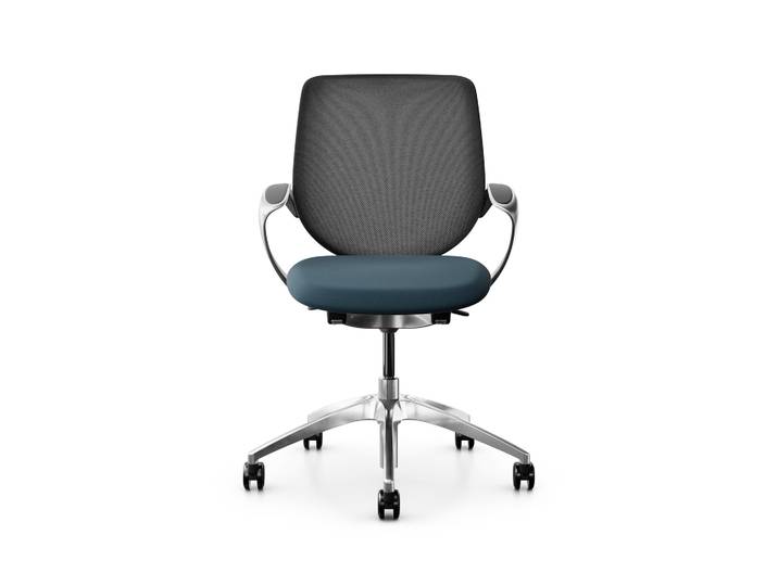 Bürostuhl Giroflex 313 mit Netz-Rückenlehne, mit Fixarmlehnen Blau/Verchromt, Neu