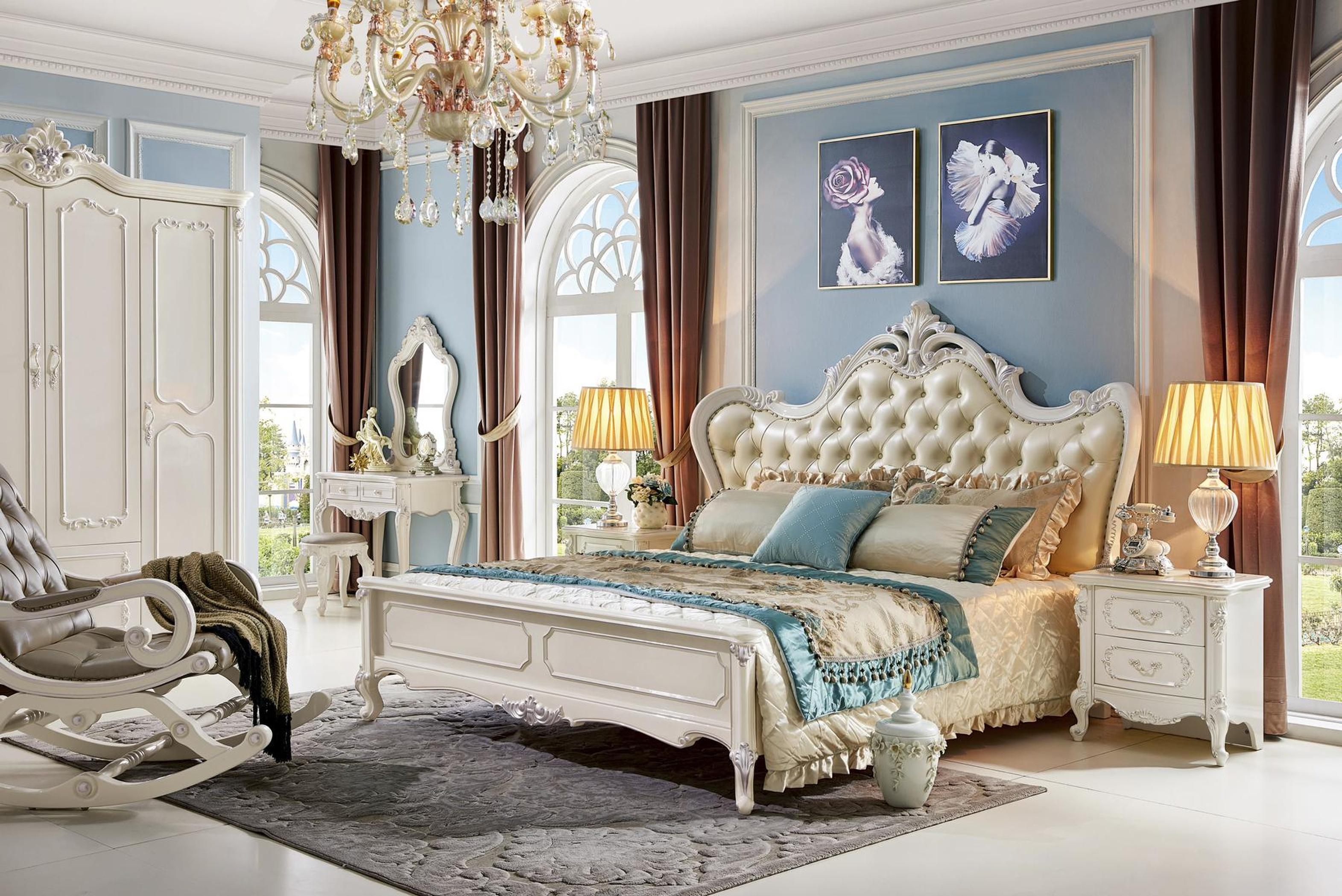 Luxus Chesterfield Betten Königliches Bett Palast Echtholz Doppelbett Barock
