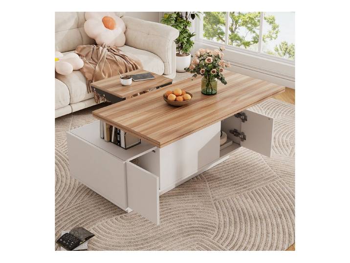 Fine Life Pro Couchtisch Moderner Couchtisch mit Doppel-Hebemechanismus & verstecktem Stauraum., Belastbar bis 50 kg – praktisch & stilvoll für jedes Wohnzimmer.