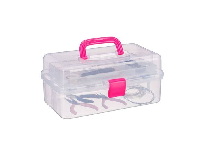 Relaxdays 10 x Transparente Plastikbox pink