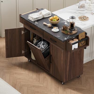 toswini Kitchen Island with Trash Can Storage and Drop Leaf Countertop