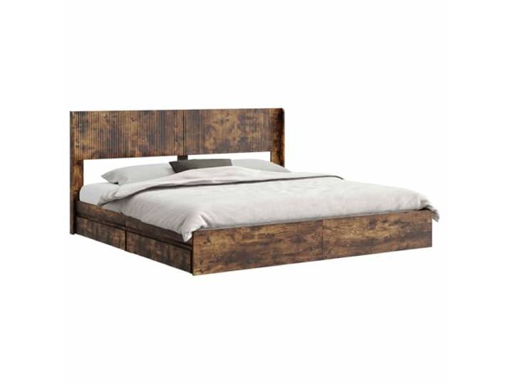 PUGYNBK Bettgestell mit Stauraum Eiche rauchfarben Hochwertiges Holz, Sockel mit Lamellen, modernes Design, einfache Reinigung