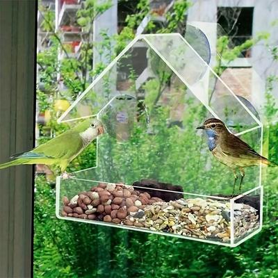Outdoor Acrylic Bird Feeder, Hanging Window Birdhouse For Backyard Wildlife Outdoor Acrylic Bird Feeder, Hanging Window Birdhouse For Backyard Wildlife