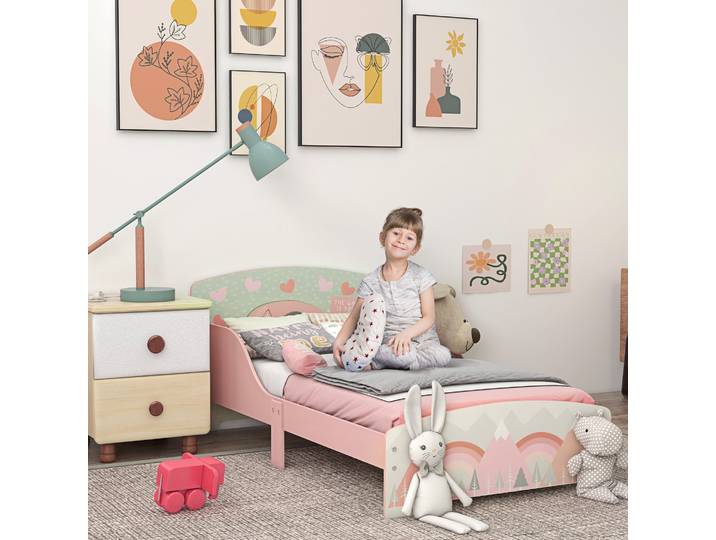 ZONEKIZ Lit Enfant Sécurisé Rose 77x143x60cm