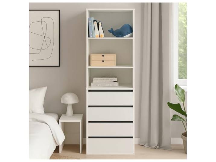 HTI living Hohe offene Kommode 3 Regalfächer 4 Schubladen Highboard Standregal Mehrzweckschrank