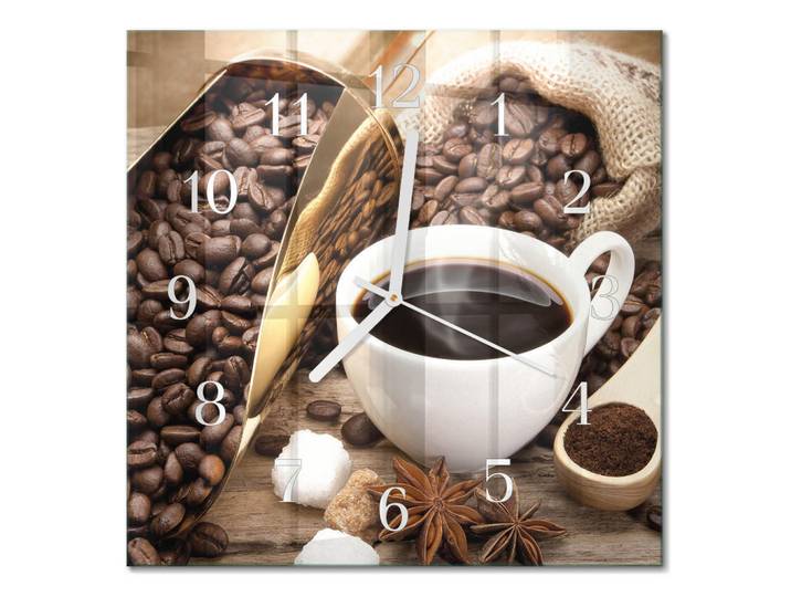 Tulup Wanduhr 30x30 cm - Kaffee, Braun, Glas, Quadratisch, 30x30x0.4 cm, Dekoration, Uhren, Wanduhren