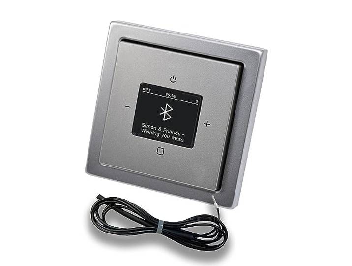 Busch Jäger DAB+ Unterputz Bluetooth (in and out) Radio (8217U-101) PUR Edelstahl, Komplett-Set 8217 U – 101, Rahmen und Radioabdeckung + 0,9 Meter EBROM Wurfantenne zur Empfangsoptimierung