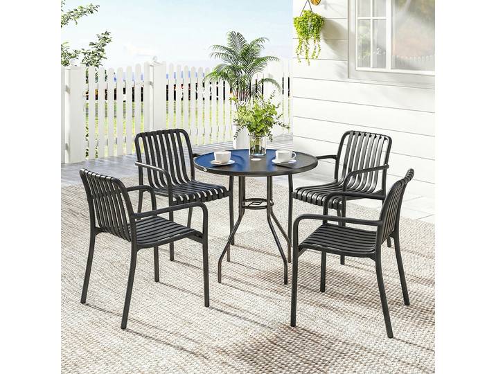 Outsunny Lot 4 Chaises Jardin Empilables avec Accoudoirs Noir