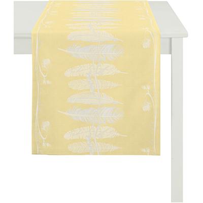 Tischläufer APELT "2207 SPRINGTIME, Frühjahrsdeko, Frühling", gelb (gelb, weiß), B:48cm L:140cm, Polyester, Tischdecken