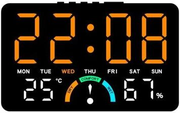 Uplift Picks Smart Digital LED Wall Clock With Temperature And Voice Control black orange