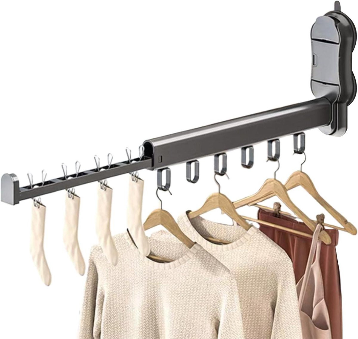 Inklapbare waslijn houder met clips voor kleding, zilver, 48,5 cm