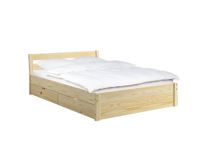 Massivholzbett mit Stauraum 140 x 200cm Massivholz Kiefer, naturbelassen Holz/Beige Kiefer