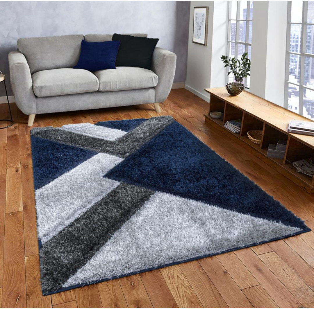 Metro Woodbranch Geometric Shaggy Area Rug Grey;Blue Rectangle 200 x 290cm