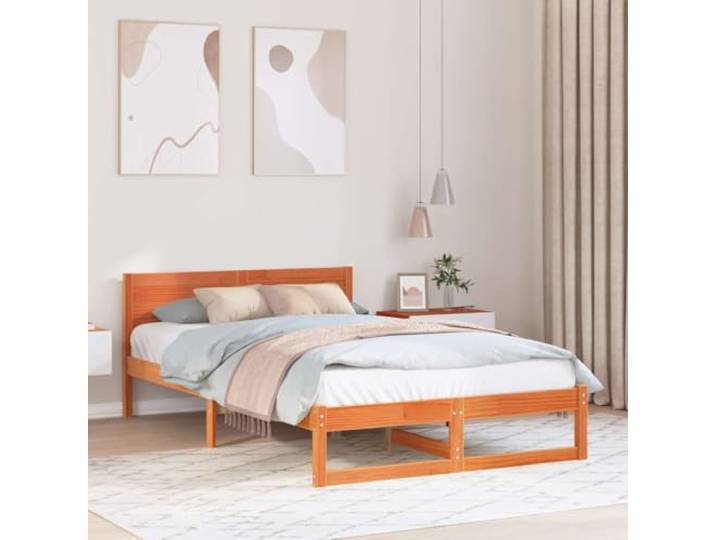 RJPLMFV Bettgestell, Kiefernholz, massiv, 120 x 200 cm, wachsbraun Mit Kopfteil, Lattenrost, modernes Design, robuste Struktur, pflegeleicht