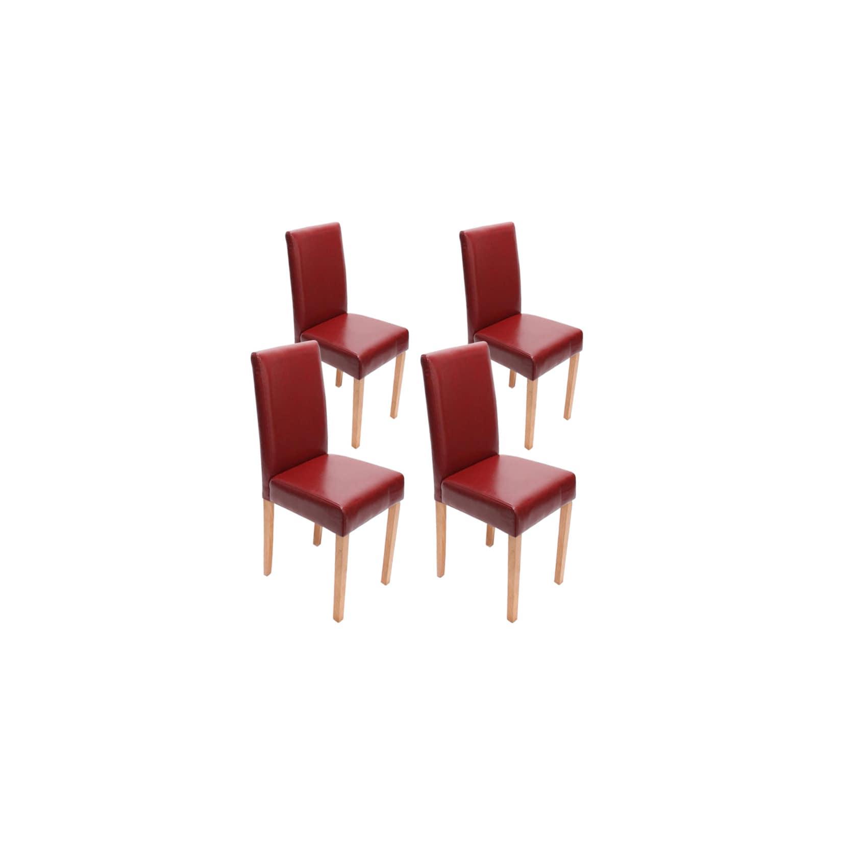 4er-Set Esszimmerstuhl Stuhl Küchenstuhl Littau ~ Leder, rot helle Beine
