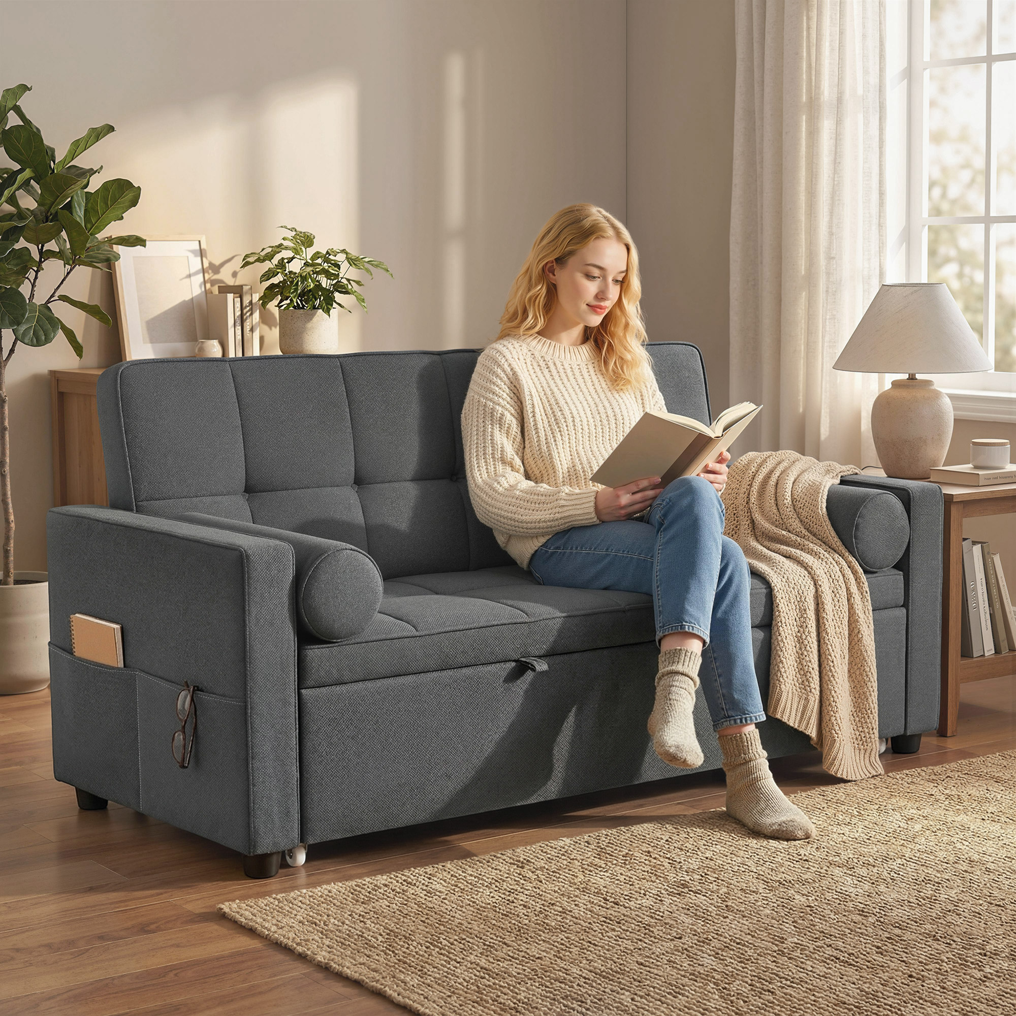 Homcom Divano letto 2 posti 3 in 1 divano-letto con letto estraibile doppio schienale regolabile 2 cuscini 80,5x137,5x84cm grigio   Aosom Italy