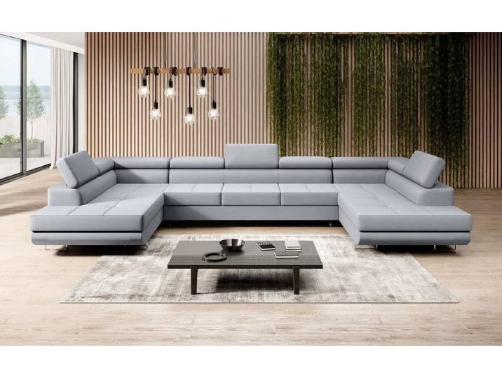 Designer Sofa Positano mit Schlaf- und Klappfunktion (Stoff) - Grau - Luxusbetten24