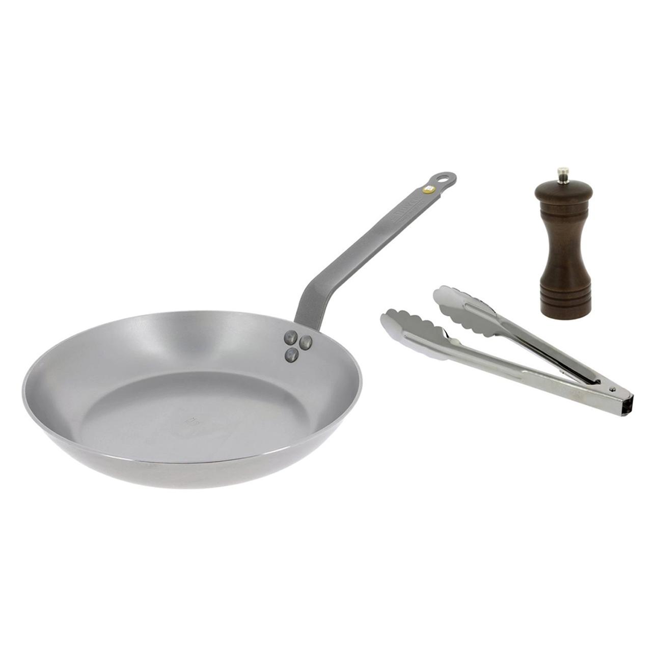 de Buyer Box Teaklover Mineral B 26+Zange+Mühle (Bratpfanne, Stahl, 26 x 14.90 cm) (5610.03)