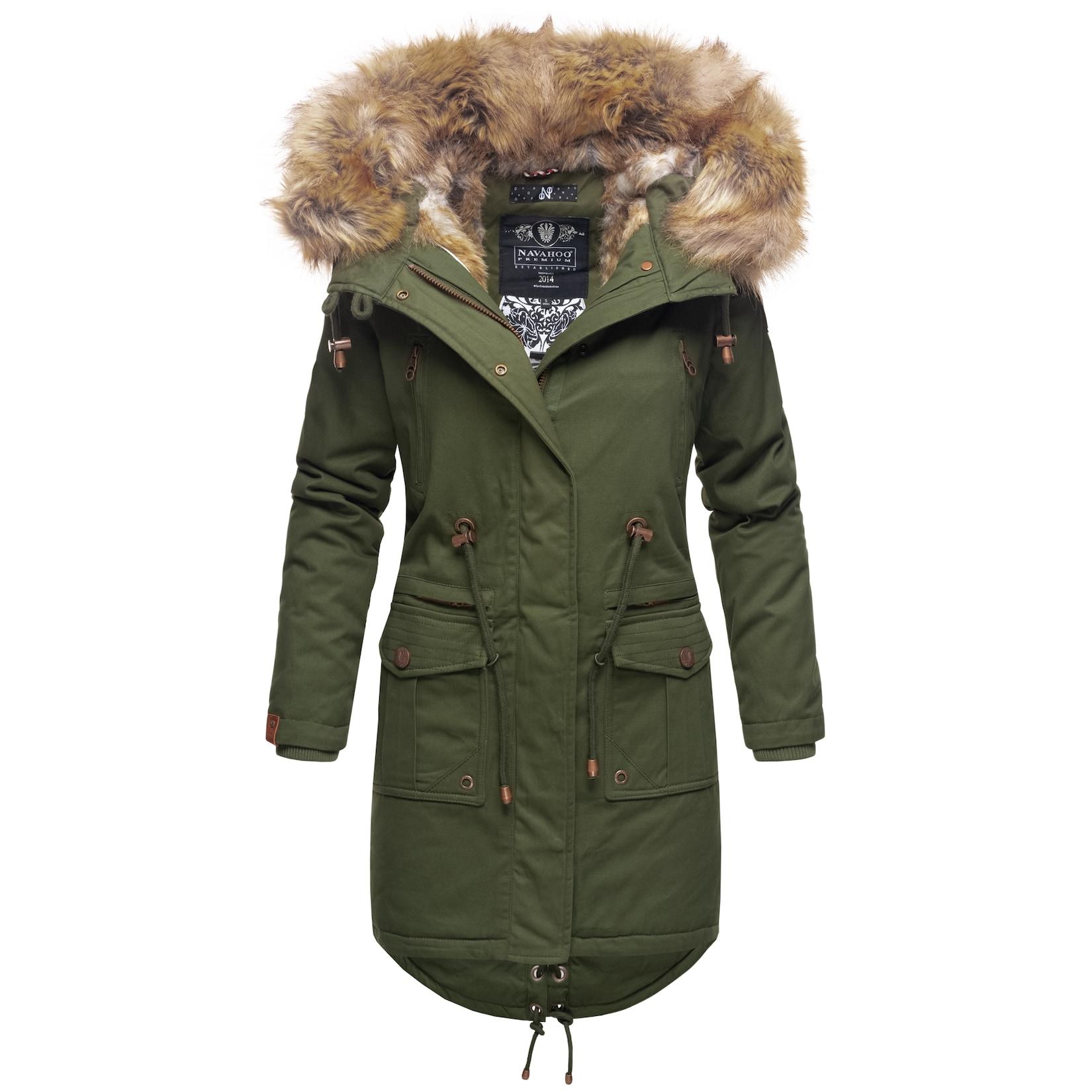 NAVAHOO Damen Warmer Wintermantel Winter Baumwollparka mit Kunstfell Rosinchen