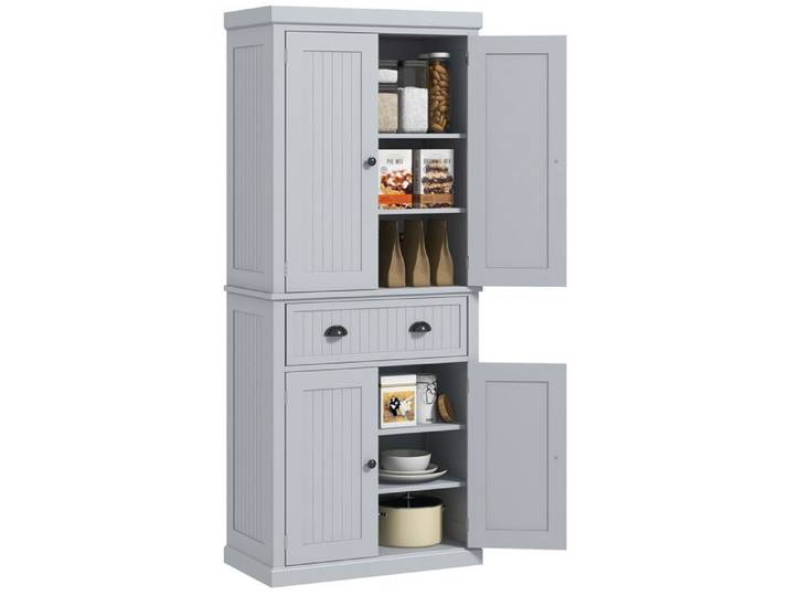 Buffet haut cuisine - HOMCOM - multi-rangements étagères réglables 4 portes et grand tiroir - 76 2 x 40 2 x 183 cm - gris
