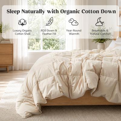 Puredown All Season 100% Organic Cotton Down Breathable Duvet Insert Medium Warmth Comforter