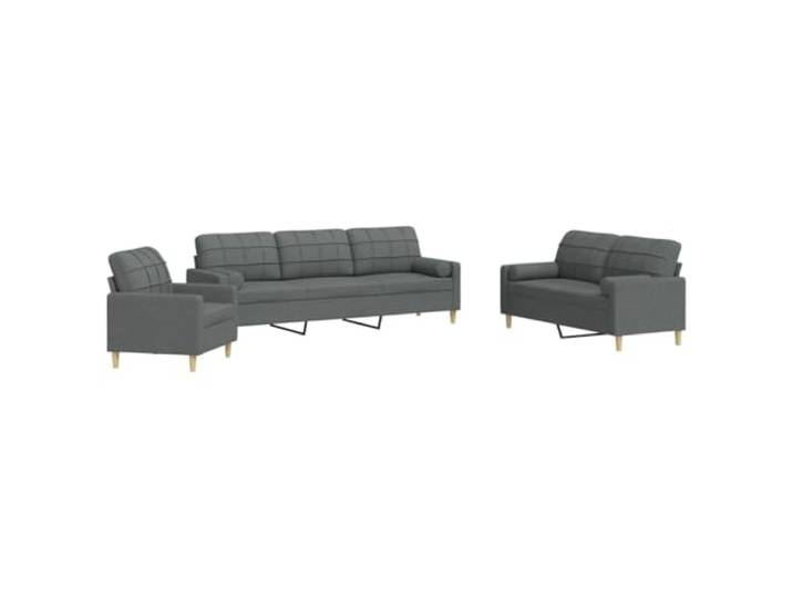 Todiikf 3-TLG Sofagarnitur mit Dekokissen Stoff Sofa Set Dunkelgrau Komfortables Polstermöbel Set inklusive Zylinderkissen für Wohnzimmer und Lounge, dicke Polsterung mit Metallgestell