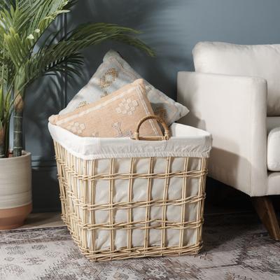 "SAFAVIEH Kari 21.7-Inch Rattan Collection Basket, White and Natural - 28"" W x 20"" D x 22"" H"