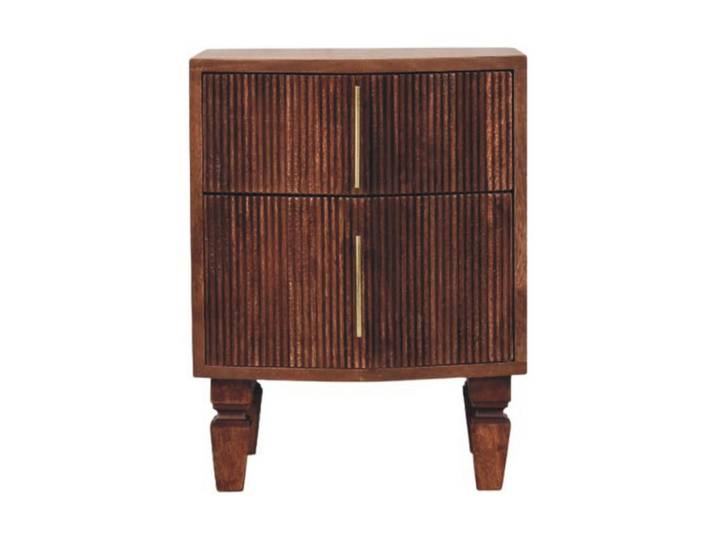 Artisan Furniture Nachttisch mit Amber-Eichen-Finish, 2 Schubladen, T-Bar-Griffe, geröstetes Braun, Holz, Echtholz,Mangoholz, Quadratisch, 42x55x40 cm, Schlafzimmer, Nachttische