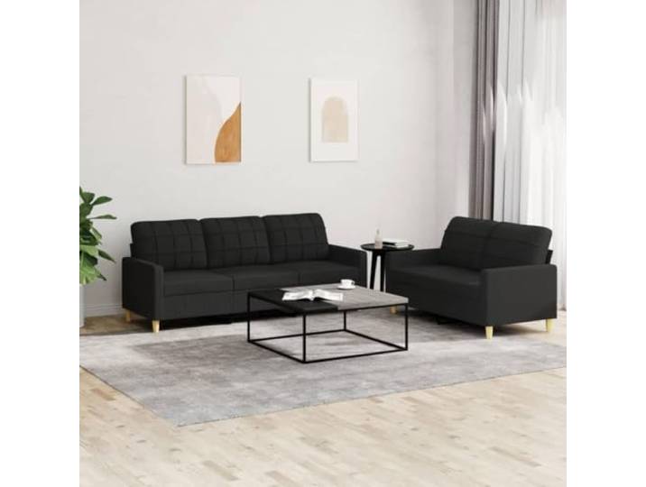 HEFZGDB 2-TLG. Sofagarnitur mit Kissen Schwarz Stoff – Robuste Wohnlandschaft mit atmungsaktivem Bezug, strapazierfähig und langlebig für entspanntes Sitzen, modernes Design