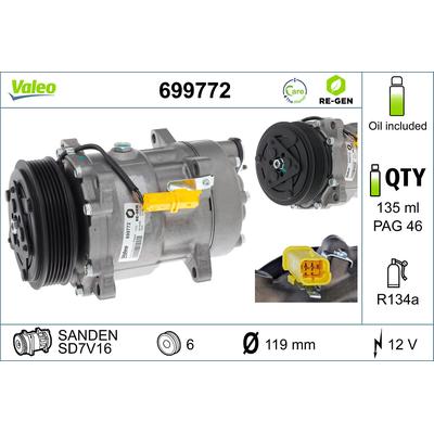 VALEO Kompressor, Klimaanlage AUSTAUSCHTEIL 699772 für Peugeot LANCIA
