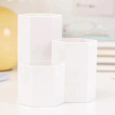 Three Grid Multifunctional Pen Holder Desktop Stationery & Makeup Brush Storage Box Organizer white
