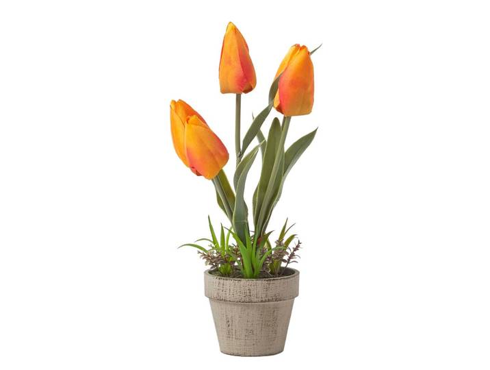 KUNSTBLUMEN Tulpen orange im Steinoptik-Topf, 27 cm