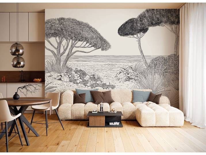 Fototapete KOMAR Vlies Fototapete - Shoreline - Grösse 300 x 250 cm , schwarz-weiss (schwarz, weiß), B:3m H:250m, Vlies, Tapeten, Fototapete