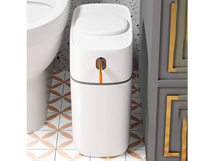 OIFAODAO Mülltonnen， 15L Mülleimer mit Druckdeckel unter Spüle Schrank Küche(/White B)