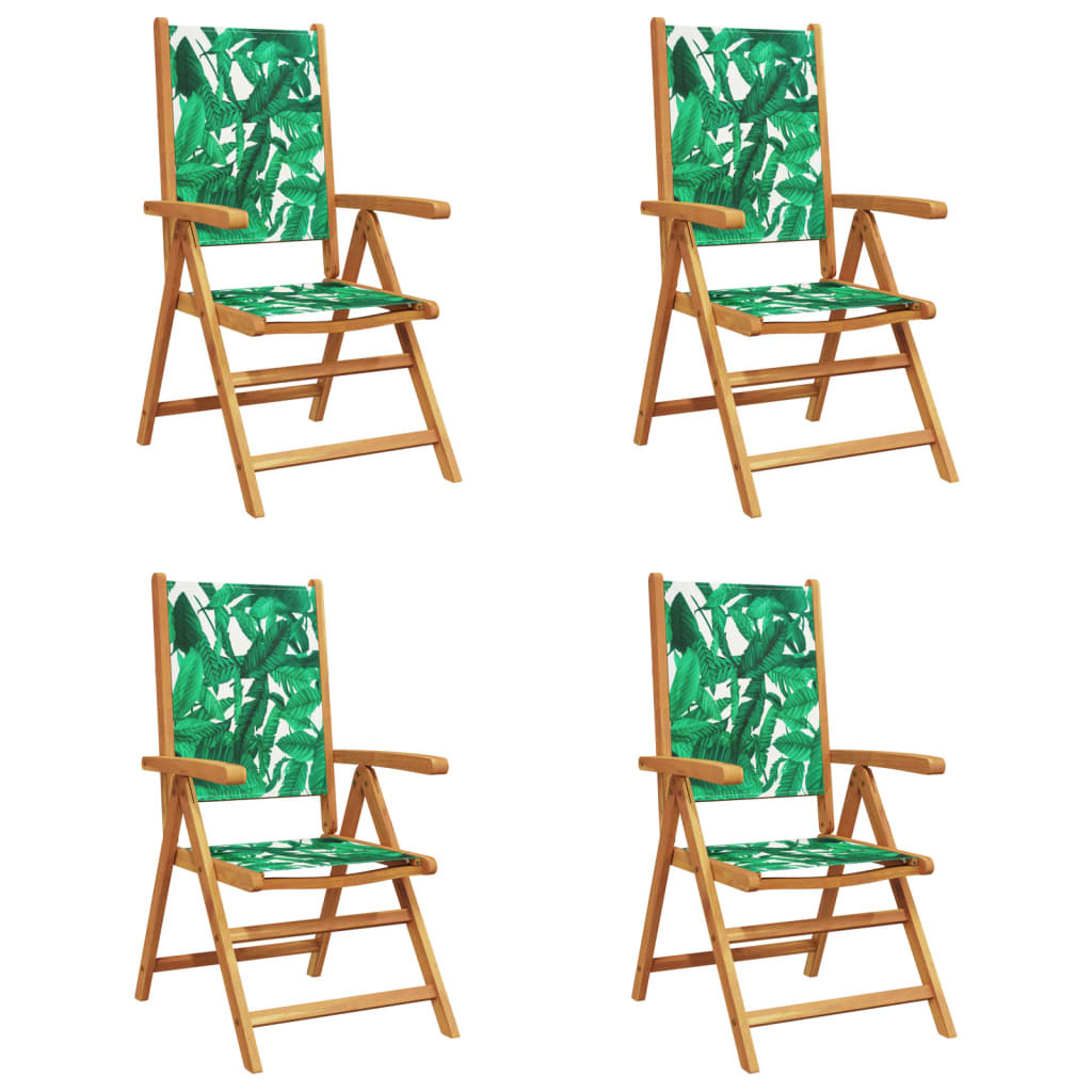 4 verstellbare Klappstühle, grüner Stoff und Massivholz