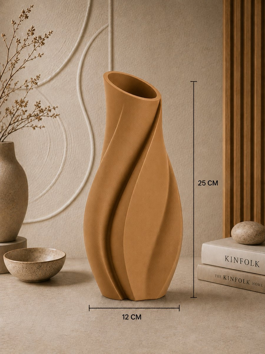 Japandi Design Vaas Karamel 25 cm – Moderne Decoratieve Vaas voor Droogbloemen en Kunstbloemen