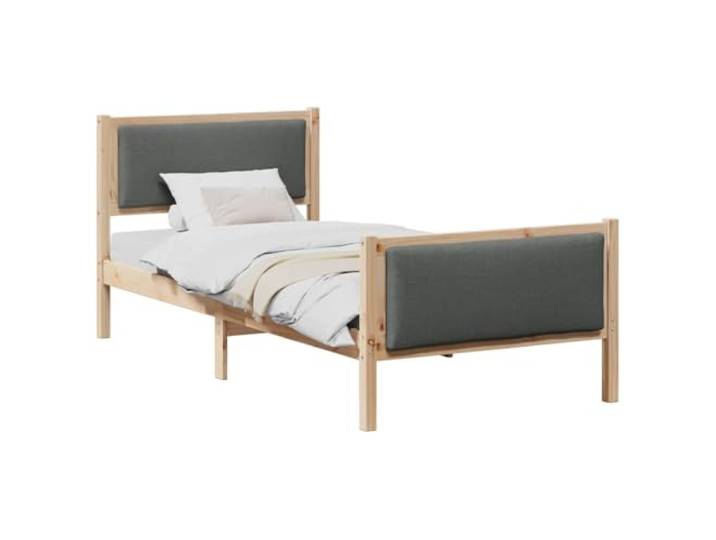 KTHLBRH Einzelbett 90 x 190 cm dunkelgrau Massivholz Gepolstertes Kopfteil, Lattenrost, Stauraum, Montage erforderlich
